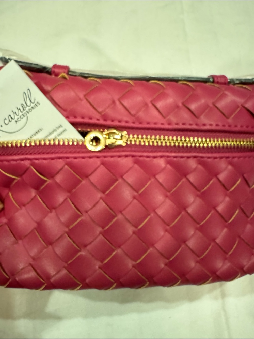 K Carroll Pink Willa Woven Crossbody Bag with Gold Zip. NWT